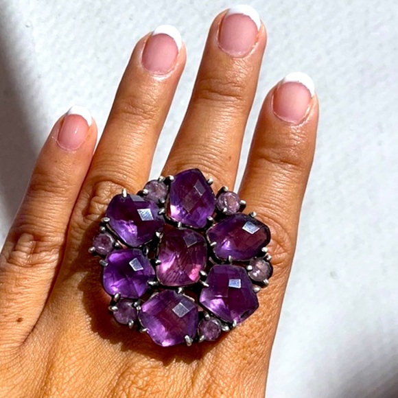 HUGE AMETHYST SILVER CRYSTAL RING - Picture 1 of 2